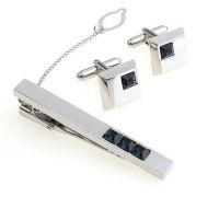 Shiny Cufflinks And Tie Clips Set