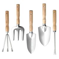 5pcs Wooden Handle Stainless Steel Gardening