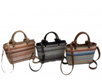 Striped Straw Woven Tote Bag With