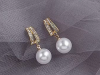  Gold Plated Crystal Pave Pearl Drop