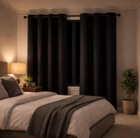 Luxury Dark Grey Silk-Like Blackout Curtains, High Shading Thermal Insulation for Bedroom &amp; Living Room
