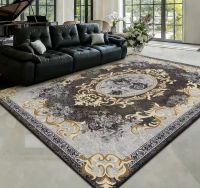 European Luxury Golden Floral Medallion Area