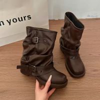 Super Hot Slouchy Ankle Boots Women 2026 Spring/Autumn New Mid-Calf Slouch Boots Chunky High Heel Slimming Knight Martin Boots
