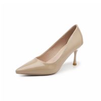 Nude high heels women's commuting 7cm  Pumps pointed toe stiletto 5cm patent leather soft sole work shoes