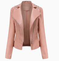 Women Beaded Leather Jacket, Long Sleeve