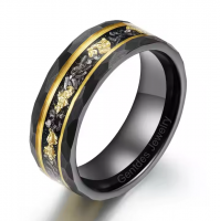 Gentdes Jewelry Wholesale 8MM Men's Hammered Tungsten Ring Meteorite and Gold Leaf Band Wedding Bands Jewelry for Men