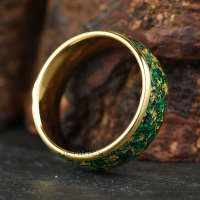 Gentdes Jewelry Custom 4mm 8mm 14k/18k/24k Gold Crushed Malachite&amp;amp; Gold Foil Inlay Tungsten Ring Engagement Wedding Band
