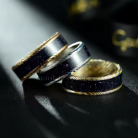 Gentdes Jewelry Rose Gold Rings Jewelry Purple Sandstone Nebulae Inlaid Damascus Steel Ring Wedding Engagement Band