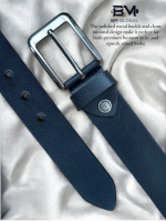 remium 100% Genuine Leather Men's Belt with Polished Metal Buckle - BM Global