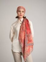 Peony Flower Patterned Double-Sided Shawl - Rust Orange