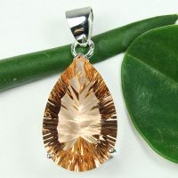 .925 sterling GOLDEN QUARTZ GEMSTONE PENDANT 1.5"