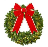 Prelit Christmas wreath for outdoor use with structual bow