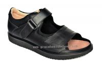 Summer Black Wide Sandal Diabetic Genuine
