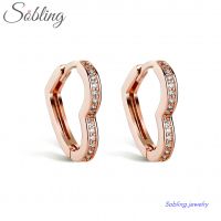 Sobling wholesale 925 sterling Silver AAA CZ Heart shaped Female hoop Earrings Fashion Wedding ear buckle Jewelry with rose gold plating