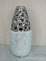 ceramic silver vase w/glass on surface