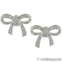 10k white gold diamond accent bow earrings