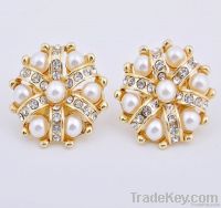 2012 new pearl beads rhinestone silver gold plating clip earrings