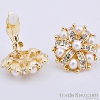 2012 new pearl beads rhinestone silver gold plating clip earrings