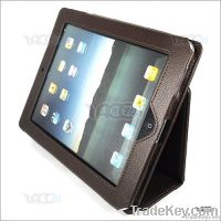 Brown Litchi Veins Leather Protective Pouch Case Cover for iPAD