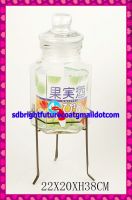 hexahedron glass dispenser with spigot and metal stand