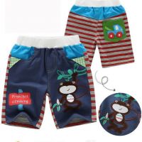 Denim Strip Check Cute Monkey Print