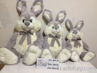 Sitting Grey Bunny with Ribbon