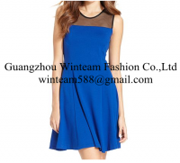 2014 China wholesale clothing sleeveless high-neck mesh a line dress on sales