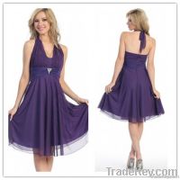 2013Cheap Junior Halter Beaded Backless Purple Bridesmaid Dress