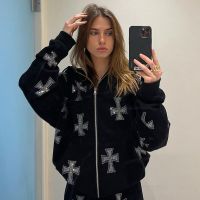 Custom LOGO Wholesale Full Face Zip Up Blank Rhinestone Men Sweater Jacket Coat Men&#039;s Zip Hoodie With Zipper