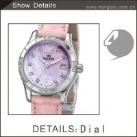 All Stainless Steel Beautiful Shell Surface Diamond Pink Leather Women Wrist Watch