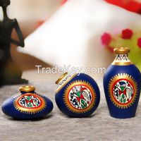 ExclusiveLane Terracotta Warli Handpainted Pots Red
