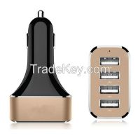 4 USB Ports Car Charger with 9.6A Output, 2.4A Max Output for Single USB Port, Blue LED Indicator, Aluminum Case