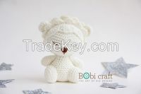 Sitting Lion White Soft Wool Handmade